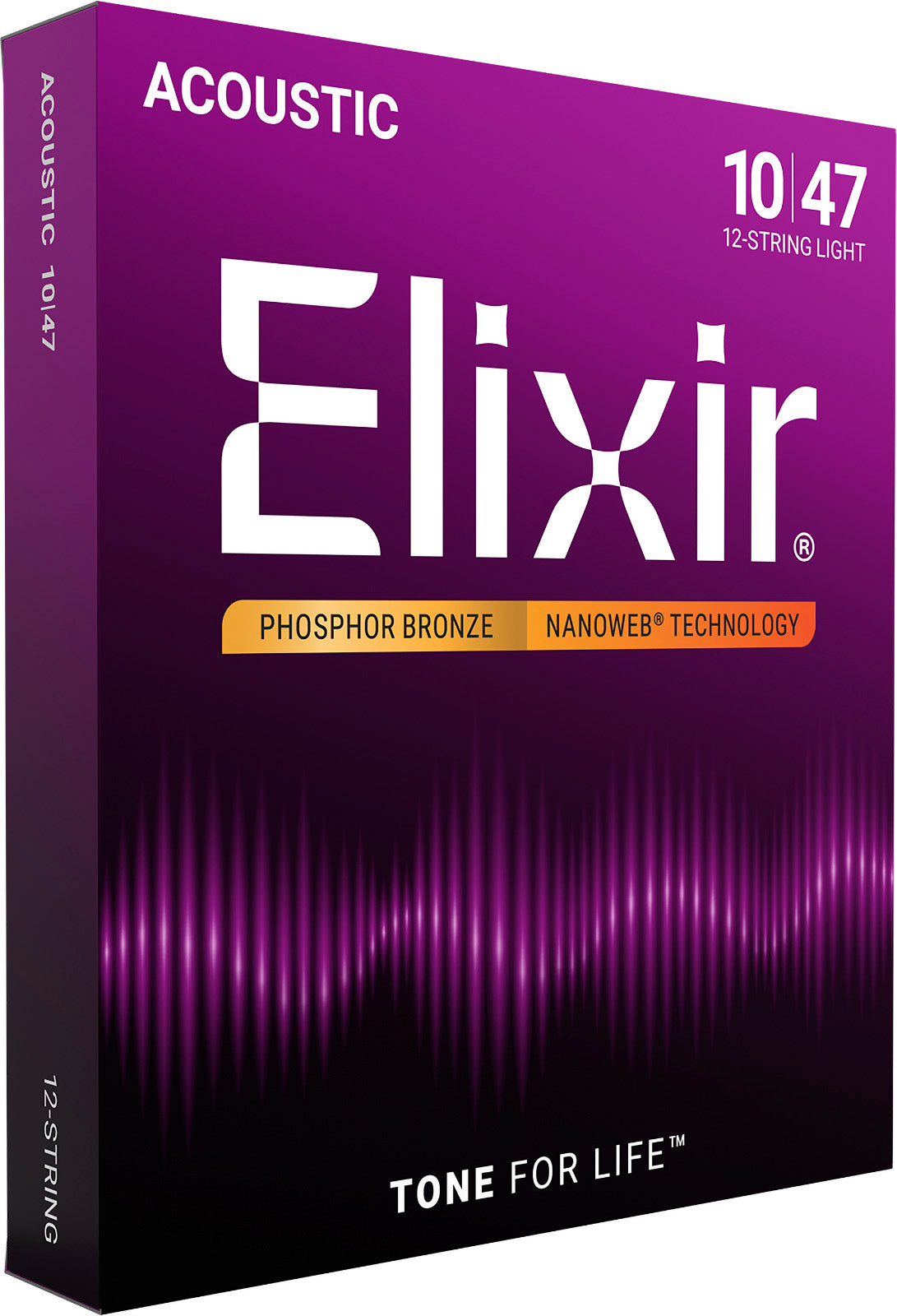 Jeu de Cordes Guitare Acoustique 12 Cordes – Elixir 16152 NANOWEB Phosphor Bronze Light 10-47