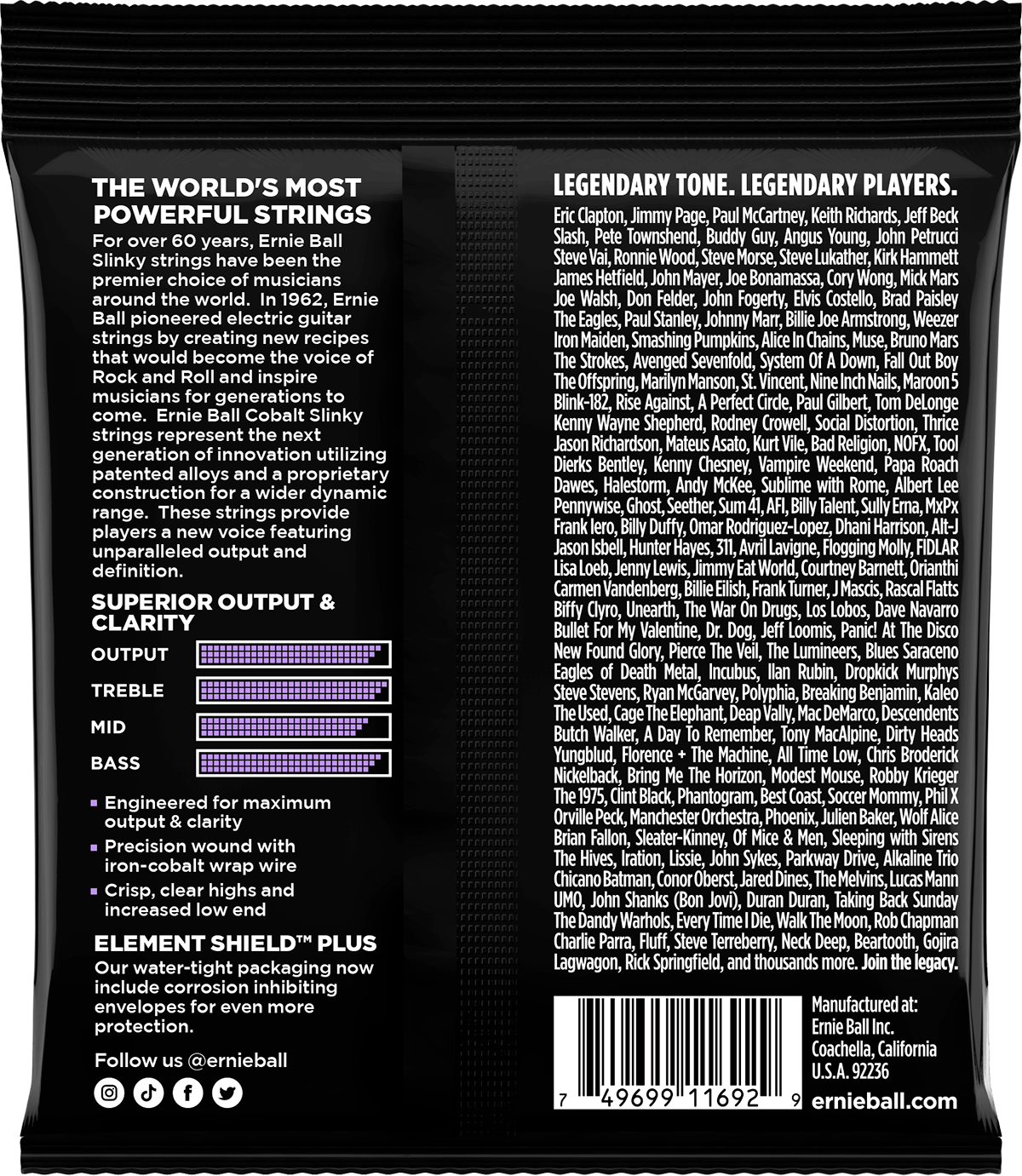 Jeu de cordes guitare électrique Ernie Ball 2717 Slinky Cobalt Ultra Slinky 10-48