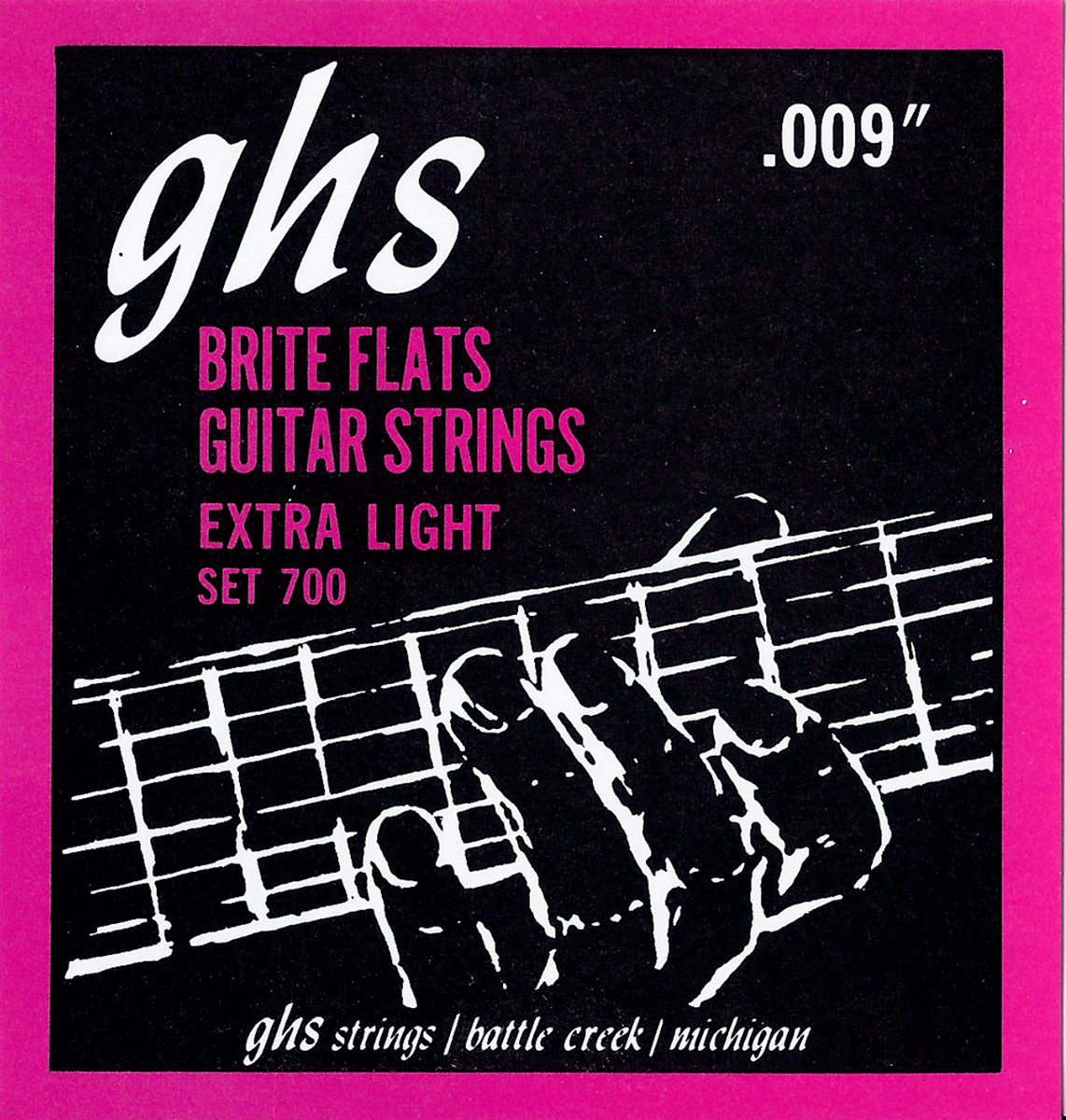 Jeu de cordes guitare électrique GHS 700 Brite Flats – Filets plats Extra Light 09-42