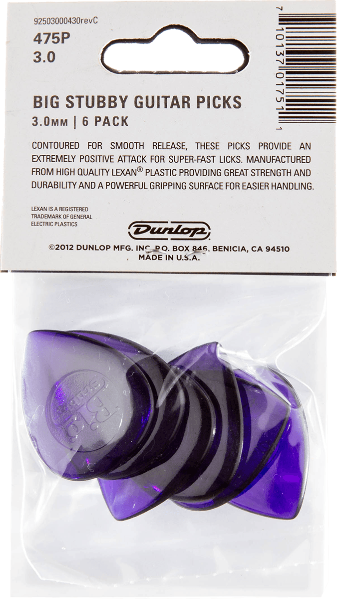 Dunlop Player’s Pack 475P3 – 6 médiators Big Stubby 3,0 mm