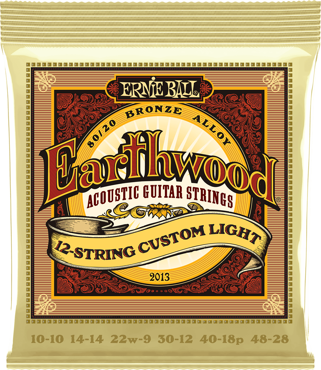Jeu de cordes ERNIE BALL 2013 Earthwood – guitare acoustique 12 cordes – Custom Light 10-48