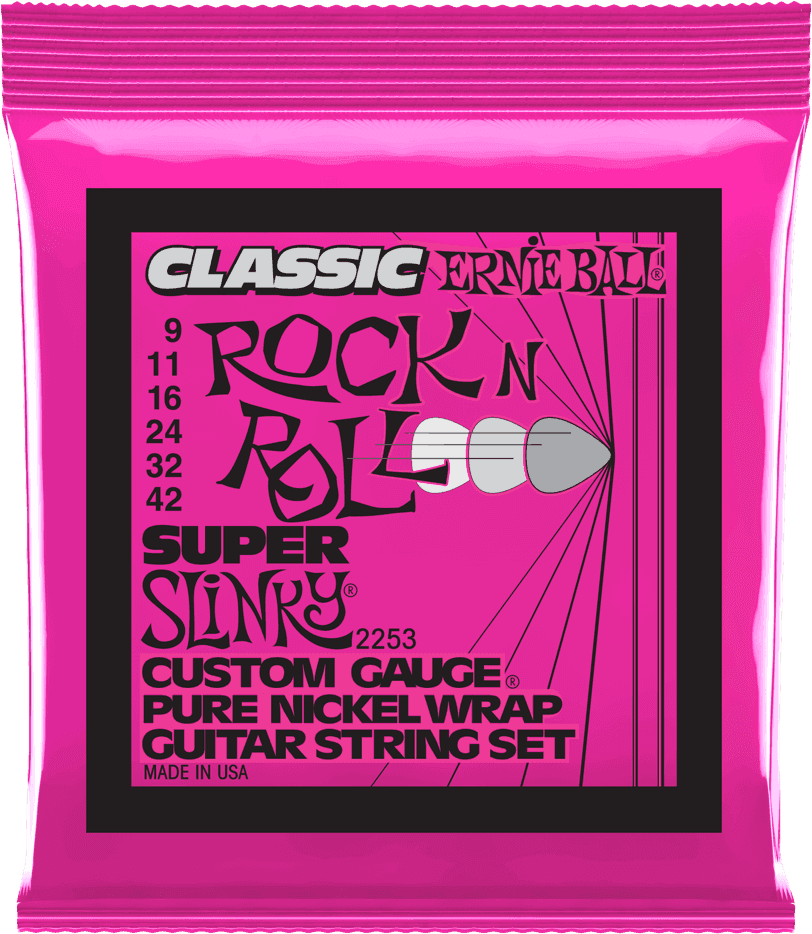 ERNIE BALL 2253 Super Slinky Classic Rock ’n’ Roll 9-42 – Jeu de cordes guitare électrique