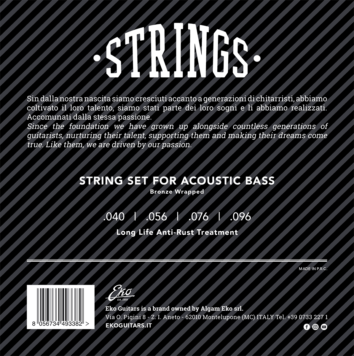 JEU DE CORDES BASSE ACOUSTIQUE BRONZE MEDIUM 40-96 EKO ABB4096M