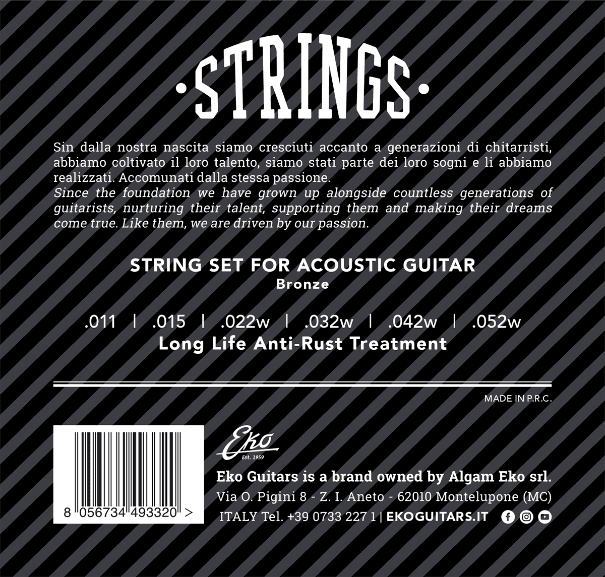 JEU DE CORDES GUITARE ACOUSTIQUE BRONZE MEDIUM LIGHT 11-52 EKO ACB1152ML