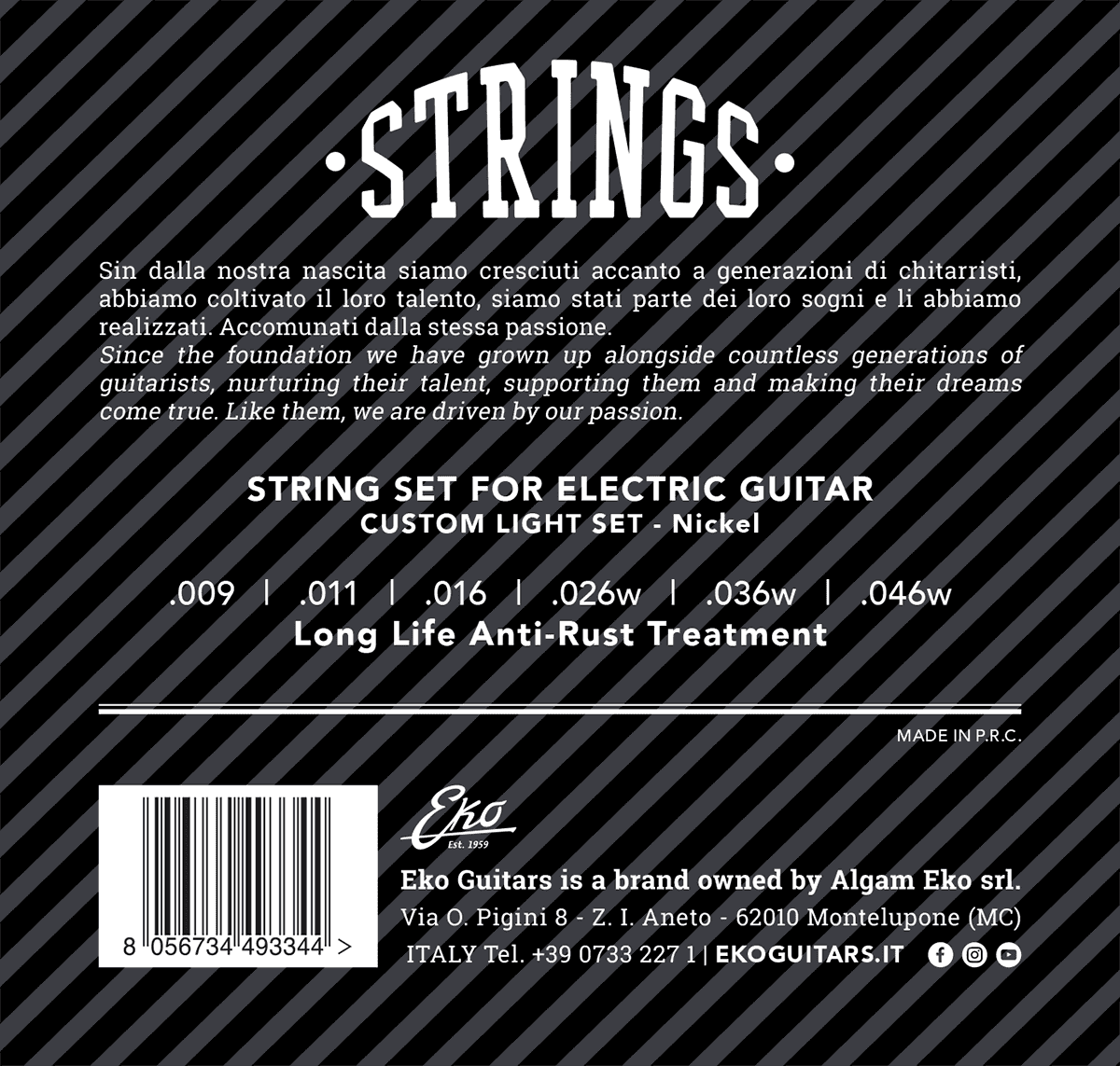 JEU DE CORDES GUITARE ELECTRIQUE LIGHT 9 - 46 EKO EL0946L