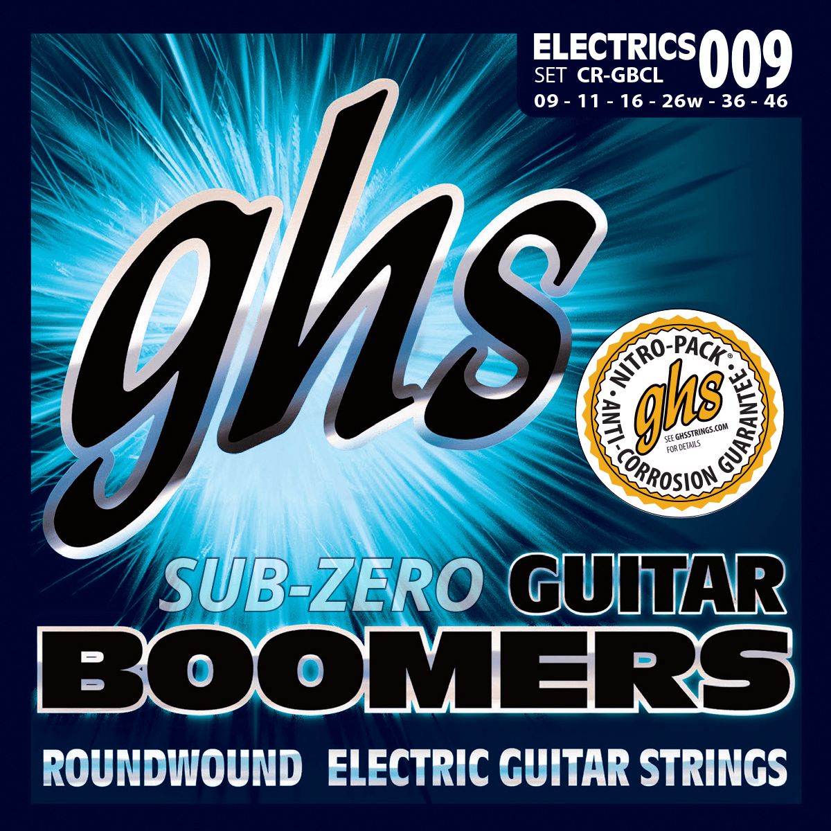 Jeu de cordes guitare électrique GHS Sub-Zero Boomers CR-GBCL Custom Light 09-46