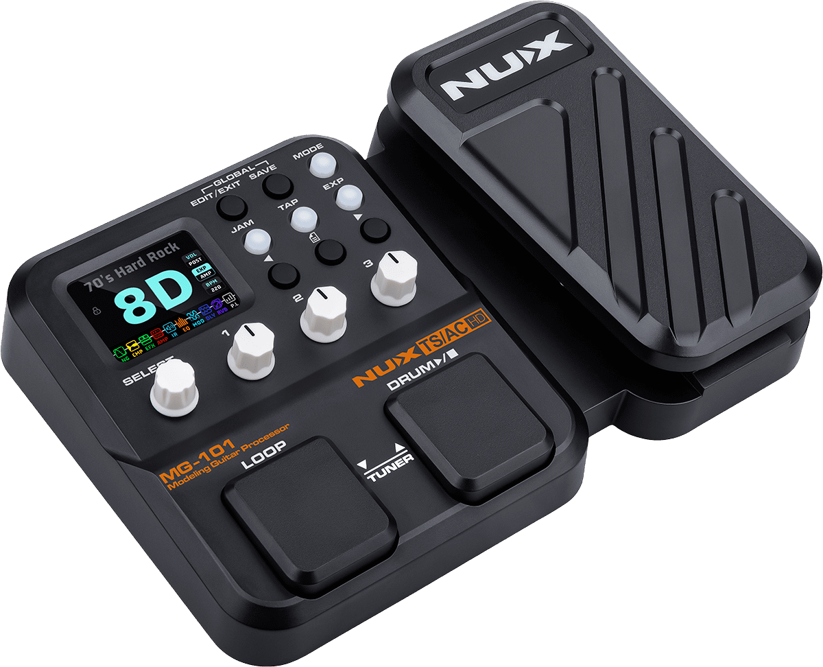 MULTI-EFFETS GUITARE COMPACT 2 SWITCHS + PEDALE D'EXPRESSION NUX MG101