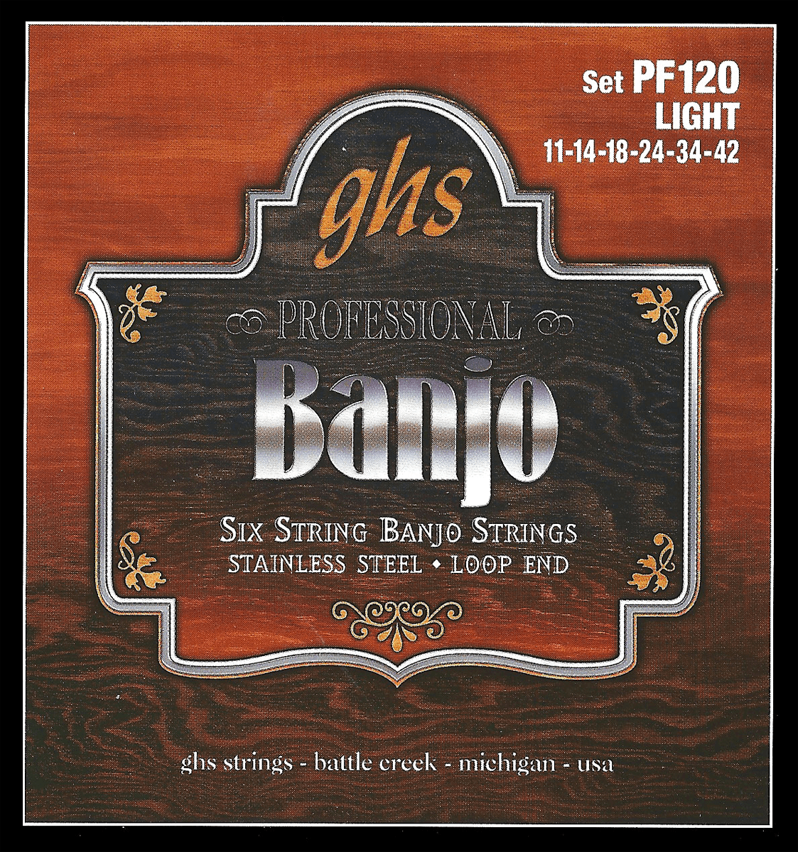 Jeu de cordes Banjo 6 cordes GHS PF120 Stainless Steel Light