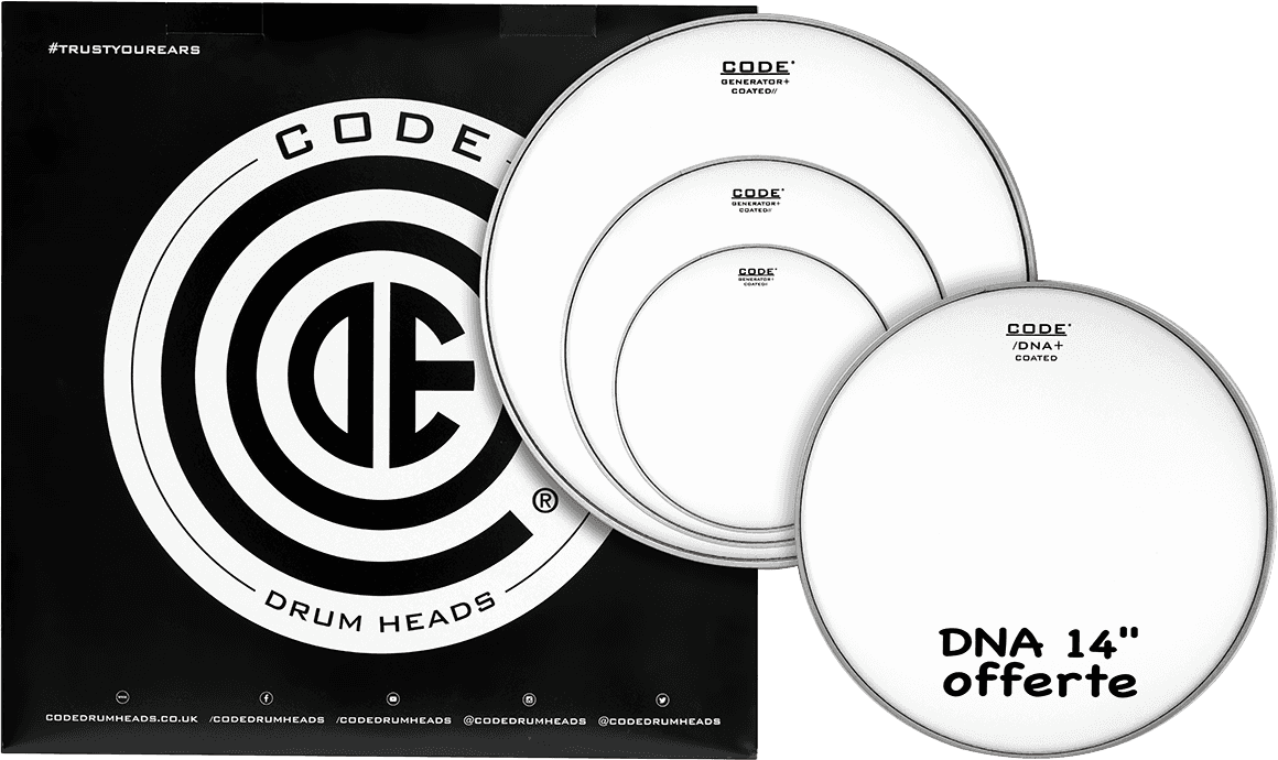 Pack Peaux de Toms Batterie Double Pli Generator Sablées Rock – 10" 12" 16" + 14" Offerte CODE DRUMHEADS TGENCTDR - SOLDES