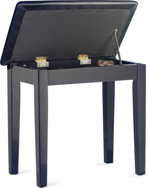 BANQUETTE DE PIANO NOIRE BRILLANTE AVEC COMPARTIMENT À PARTITIONS STAGG PBF23 BKP SBK