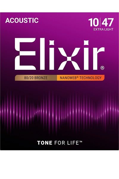 Jeu de Cordes Guitare Acoustique – Elixir NANOWEB Bronze Extra Light 10-47 – 11002