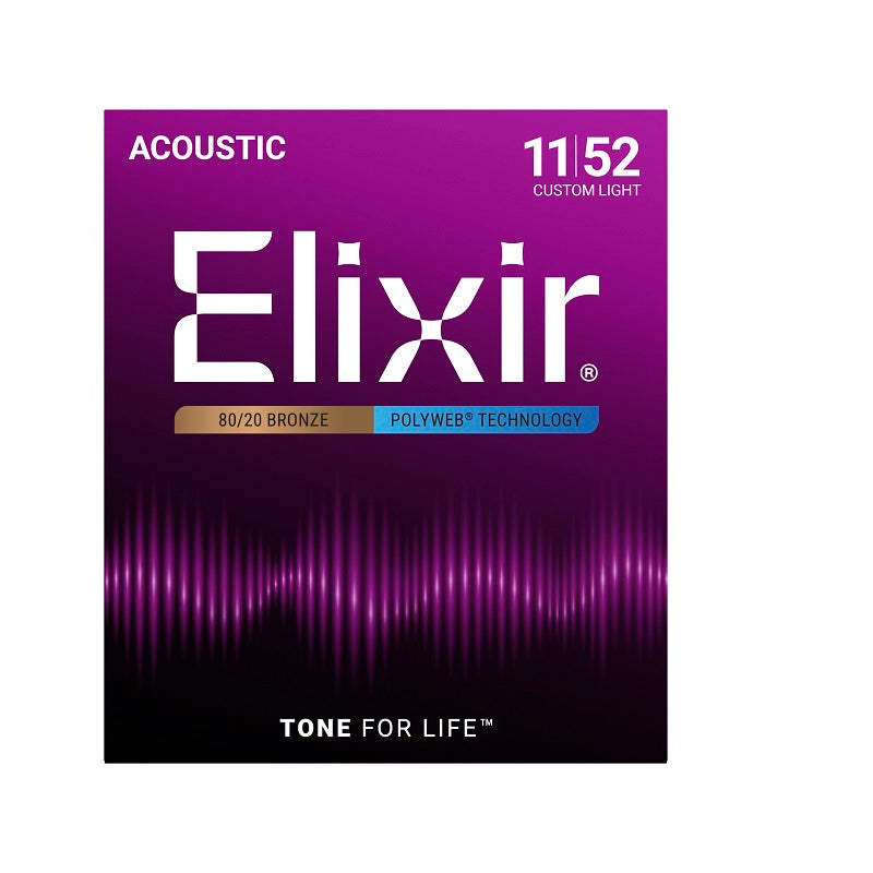 Jeu de cordes guitare acoustique ELIXIR 11025 Polyweb Bronze Custom Light 11-52