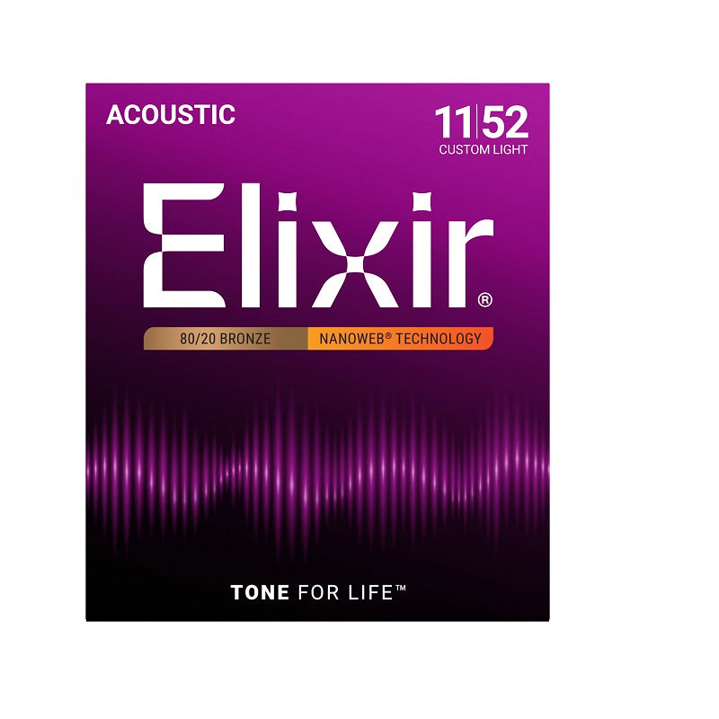 Jeu de Cordes Guitare Acoustique ELIXIR Nanoweb Bronze Custom Light 11-52 – 11027