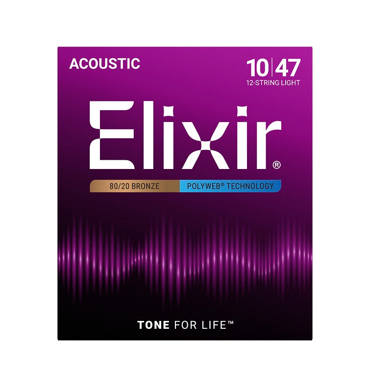 Jeu de cordes guitare acoustique 12 cordes ELIXIR 11150 Polyweb Bronze Light 10-47