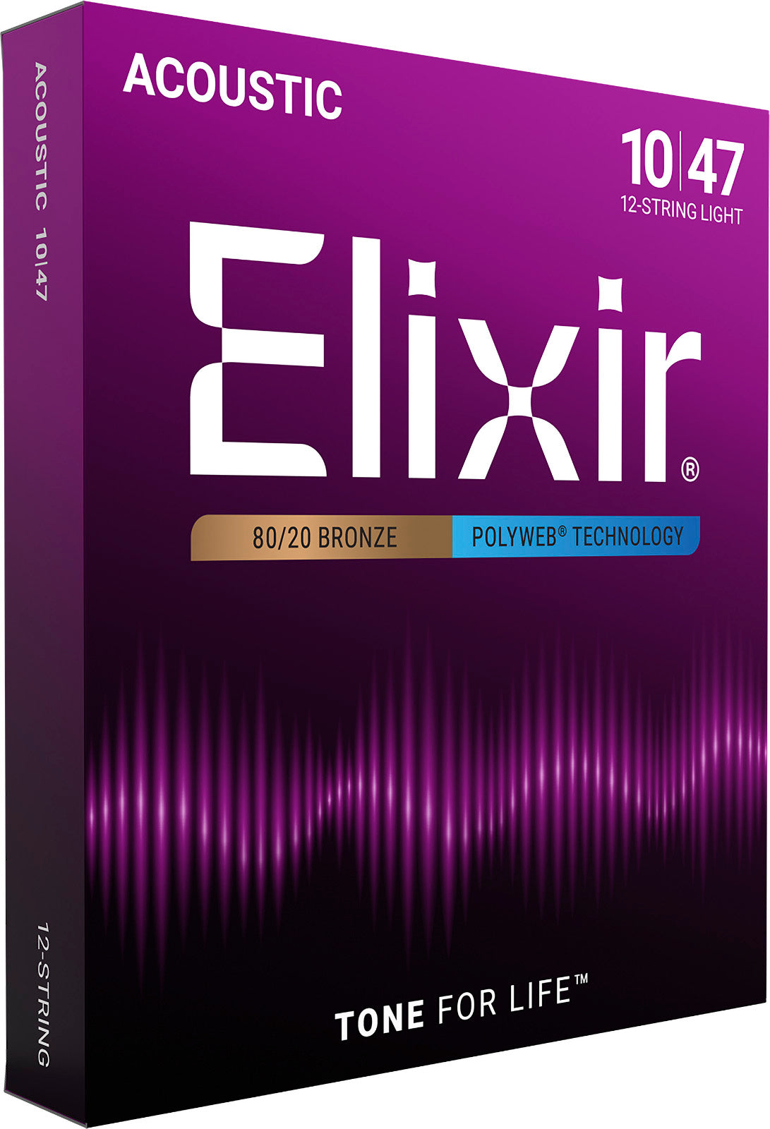 Jeu de cordes guitare acoustique 12 cordes ELIXIR 11150 Polyweb Bronze Light 10-47