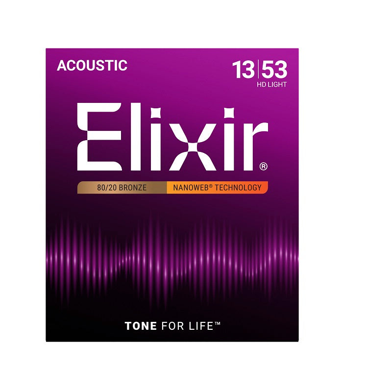 Jeu de Cordes Guitare Acoustique – Elixir 11182 NANOWEB Bronze HD Light 13-53