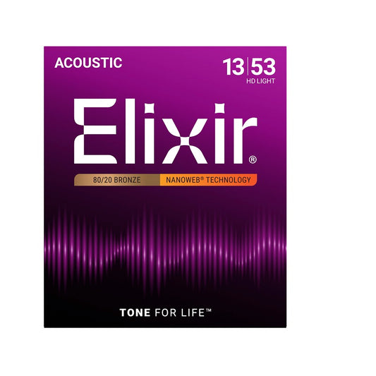 Jeu de Cordes Guitare Acoustique – Elixir 11182 NANOWEB Bronze HD Light 13-53