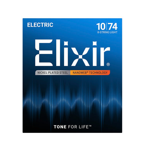 Jeu de cordes guitare électrique ELIXIR 12062 NANOWEB – 8 cordes Light 10-74