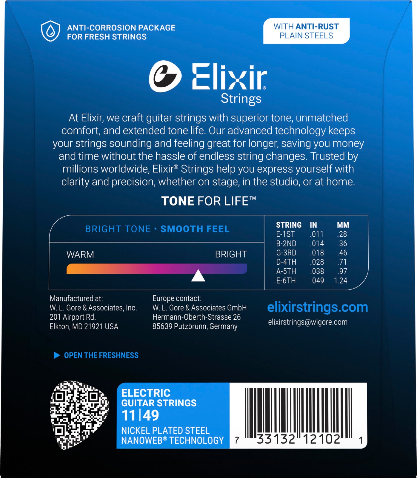 Jeu de cordes guitare électrique ELIXIR 12102 NanoWeb Medium 11-49