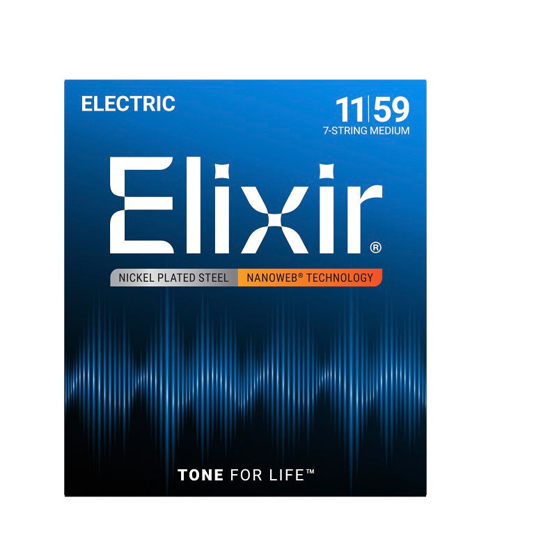 Jeu de cordes guitare électrique ELIXIR 12106 Nanoweb – 7 cordes Medium 11-59