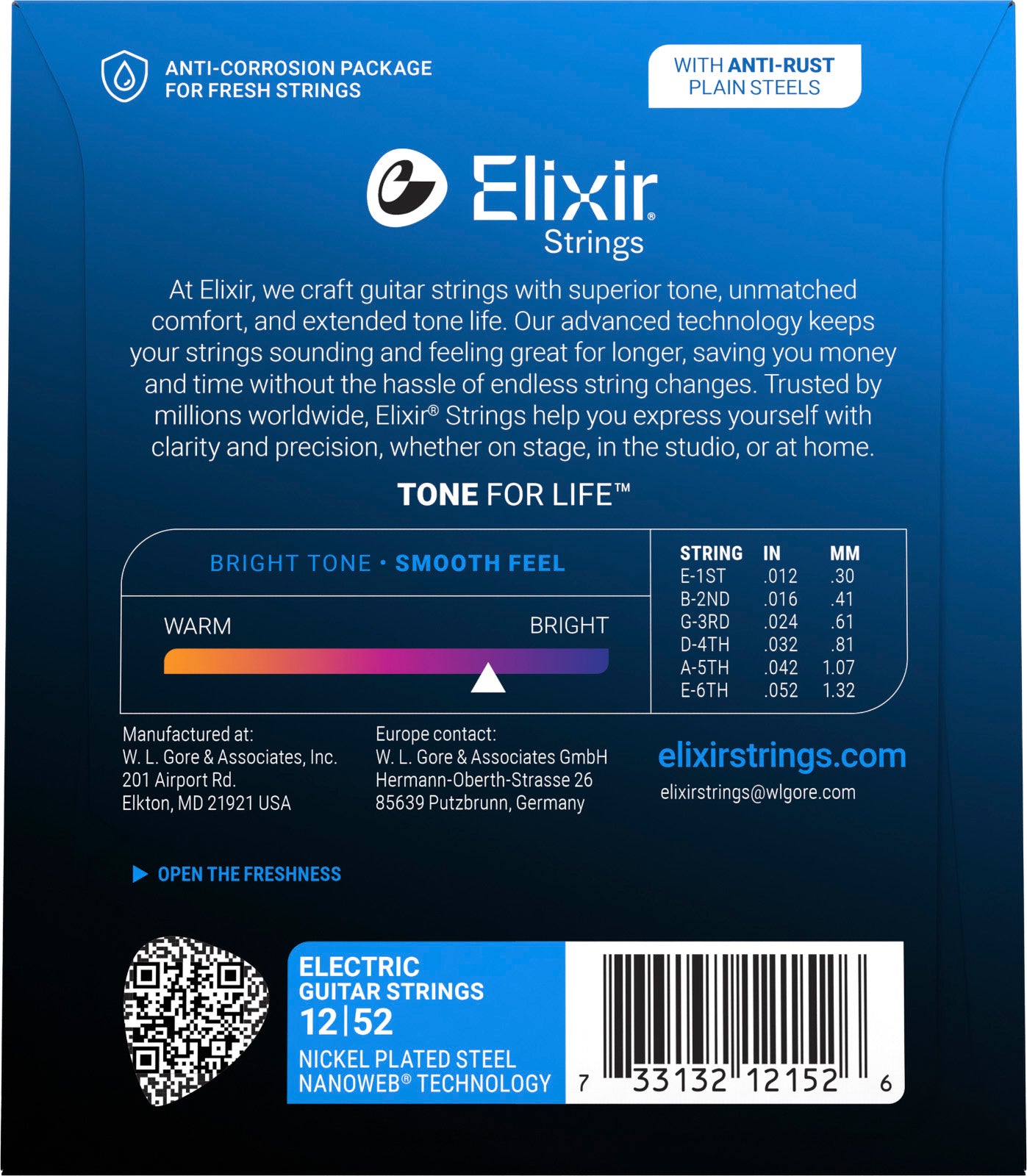 Jeu de cordes guitare électrique ELIXIR 12152 NANOWEB Heavy 12-52