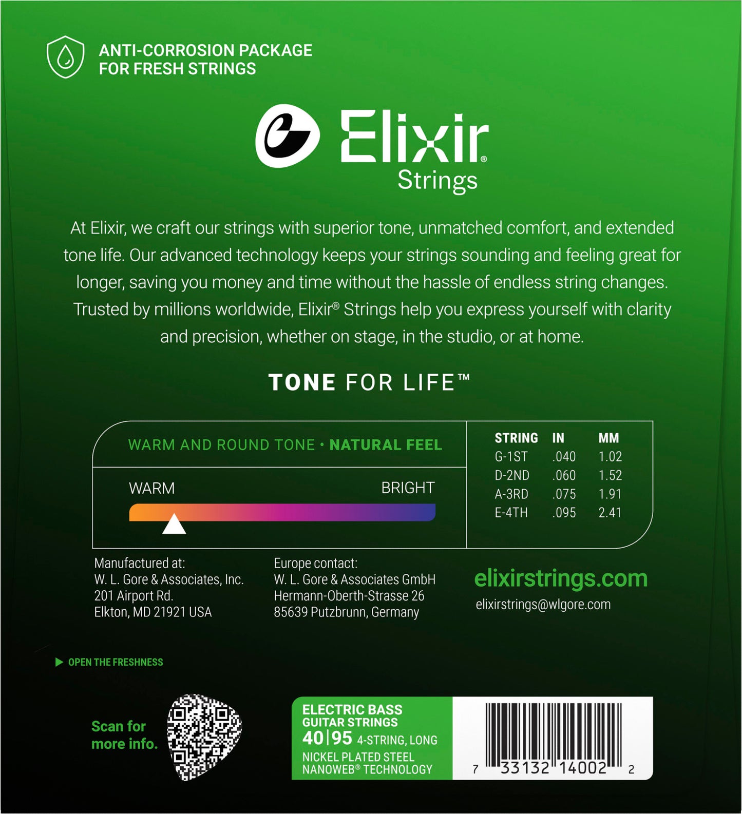 Jeu de cordes basse électrique ELIXIR 14002 Nanoweb Nickel Extra Light 40-95