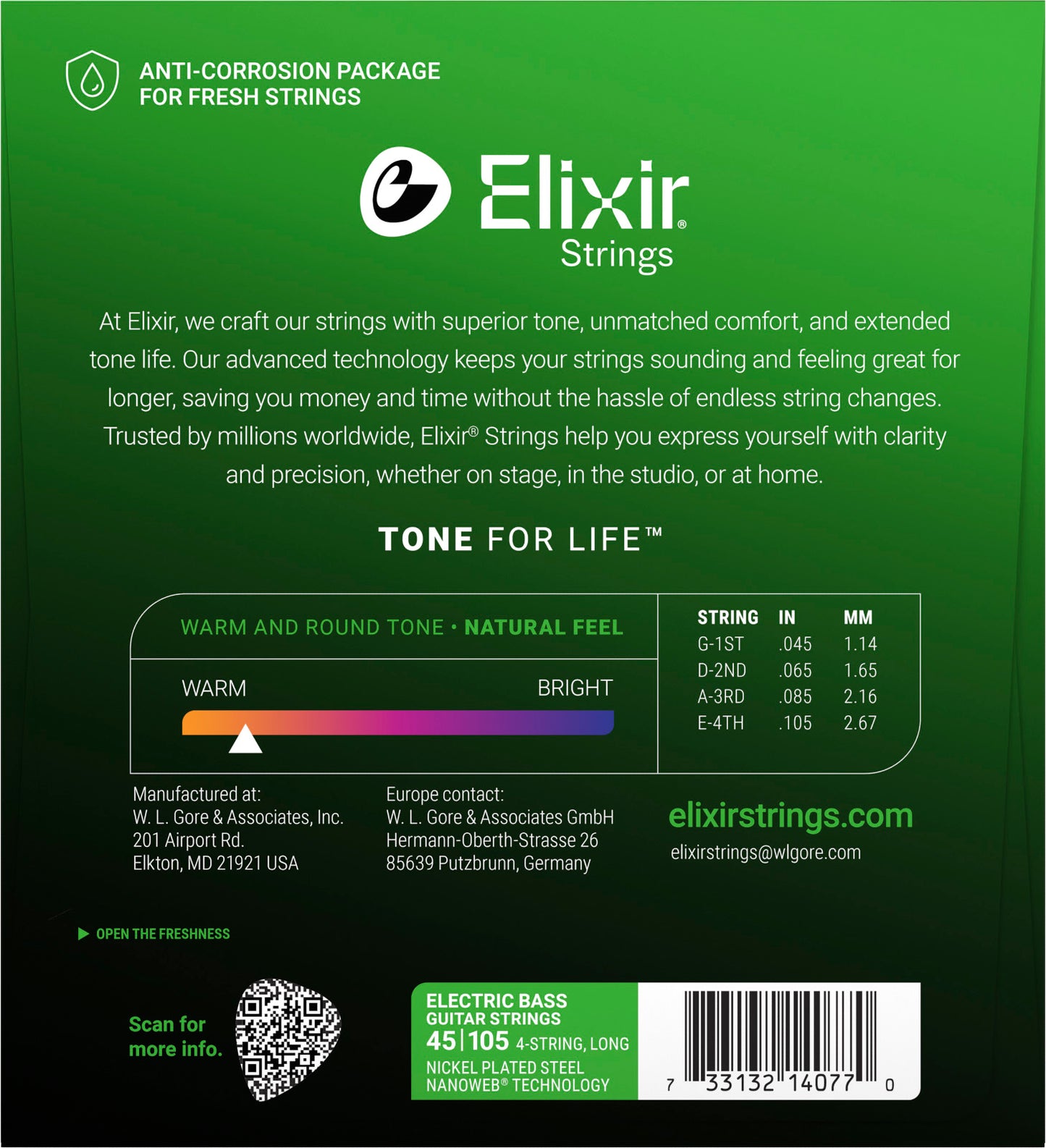 Jeu de cordes basse électrique ELIXIR 14077 Nanoweb Nickel Medium 45-105