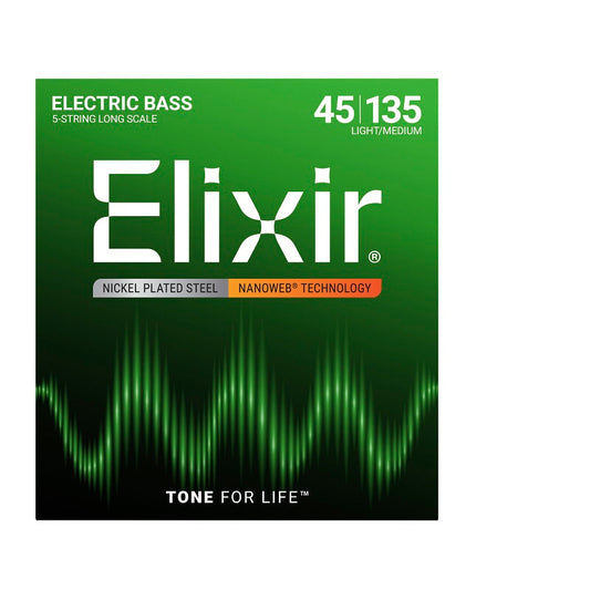 Jeu de cordes basse électrique ELIXIR 14207 NANOWEB Nickel – 5 cordes Light/Medium 45-135