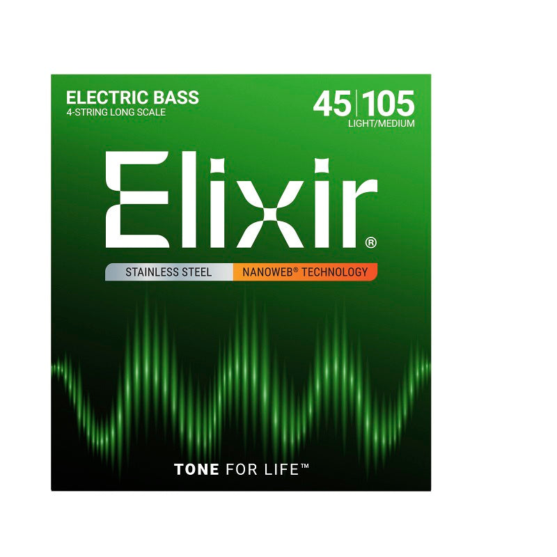 Jeu de cordes basse électrique ELIXIR 14677 NANOWEB Stainless Steel light Medium 45-105