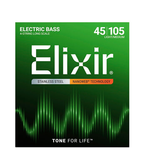 Jeu de cordes basse électrique ELIXIR 14677 NANOWEB Stainless Steel light Medium 45-105
