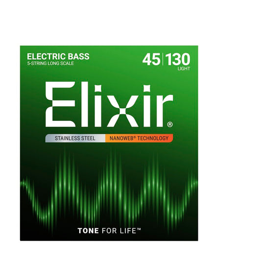Jeu de cordes basse électrique ELIXIR 14777 Nanoweb Stainless Steel – 5 cordes Medium Light 45-130