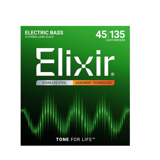 Jeu de cordes pour basse électrique ELIXIR 14782 Nanoweb Stainless Steel 5 cordes Medium 45-135