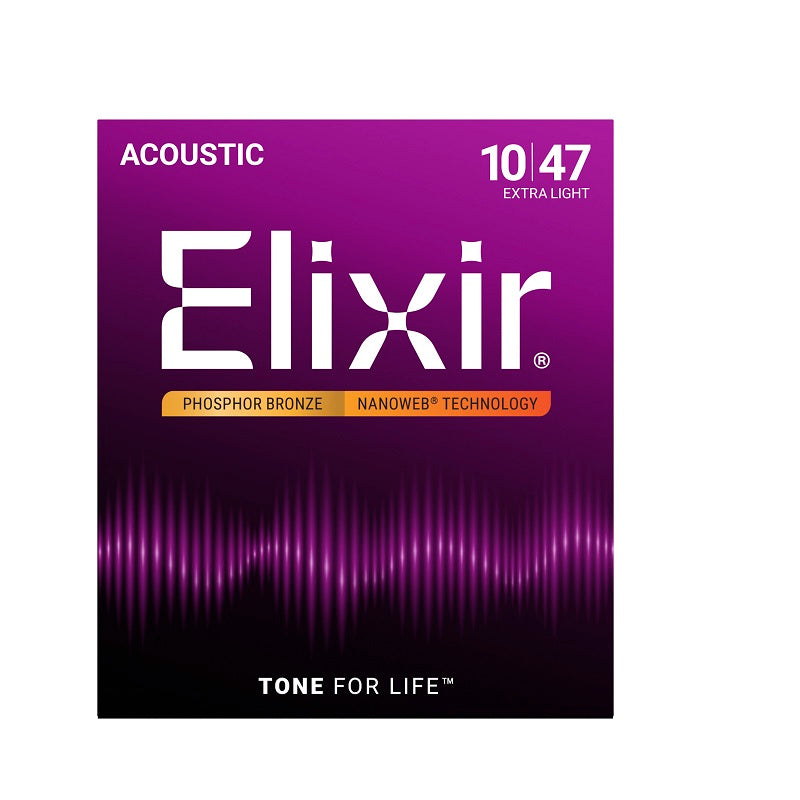 Jeu de Cordes Guitare Acoustique Elixir 16002 NANOWEB Phosphor Bronze Extra Light 10-47