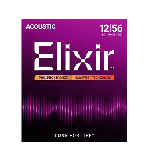 Jeu de Cordes Guitare Acoustique – Elixir 16077 Nanoweb Phosphor Bronze 12-56 Medium Light