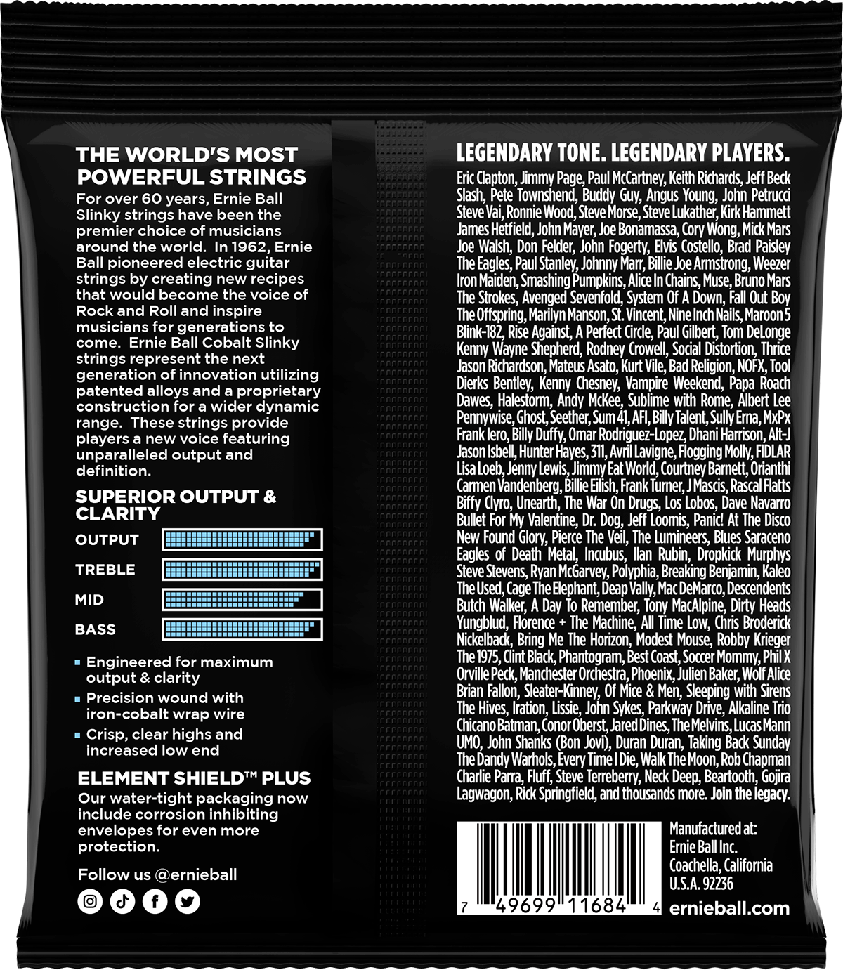 Jeu de cordes guitare électrique Ernie Ball 2712 Cobalt Primo Slinky 9.5–44