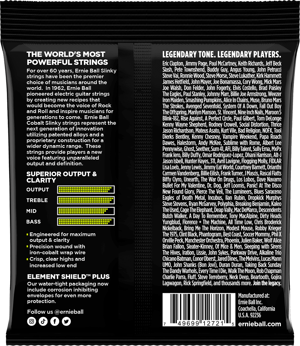 Ernie Ball 2721 Cobalt Regular Slinky 10-46 – Jeu de cordes pour guitare électrique