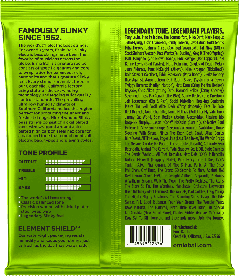 Jeu de Cordes Basse 5 Cordes – Regular Slinky 45-65-80-100-130 ERNIE BALL 2836