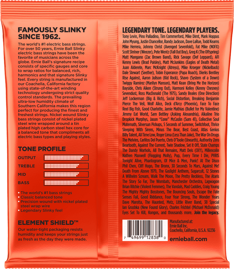 Jeu de Cordes Basse Slinky Long Scale 6 Cordes 32-45-65-80-100-130 ERNIE BALL 2838