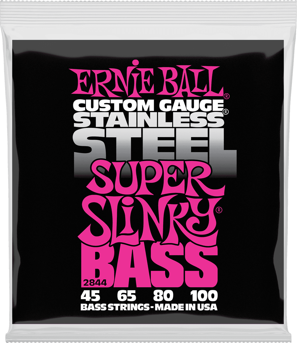 Jeu de Cordes Basse Stainless Steel – Super Slinky 45-65-80-100 ERNIE BALL 2844