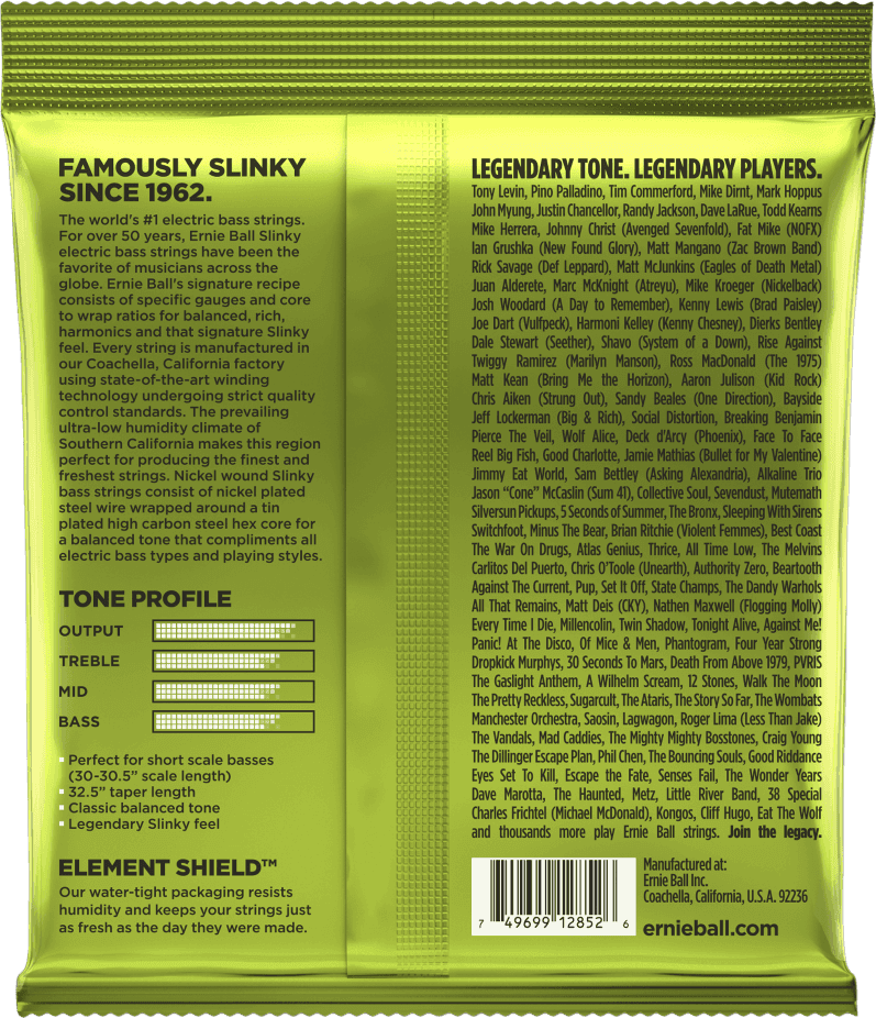 Jeu de Cordes Basse – Ernie Ball Regular Slinky Short Scale 45-65-85-105 2852