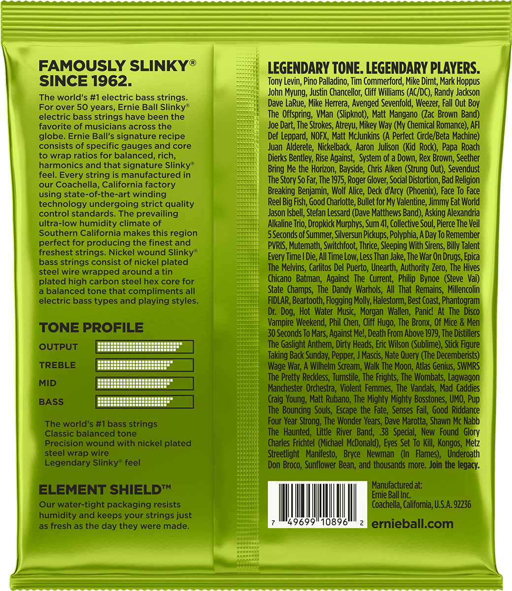 Jeu de Cordes Basse – Ernie Ball Regular Slinky Medium Scale 45-65-85-105 2856