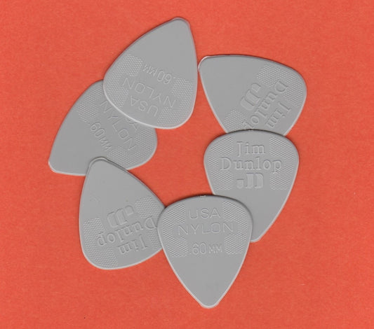 lot de 6 médiators dunlop nylon standard 0.60mm