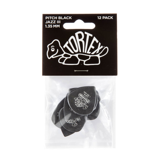 Player’s Pack de 12 médiators Dunlop Tortex Pitch Black Jazz III 1.35 mm 482P135
