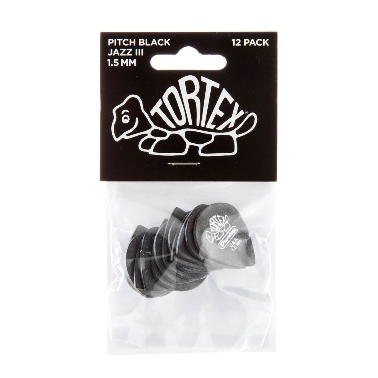 Player’s Pack de 12 médiators Dunlop Tortex Pitch Black Jazz III 1.50 mm 482P150