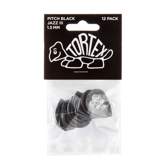 Player’s Pack de 12 médiators Dunlop Tortex Pitch Black Jazz III 1.50 mm 482P150