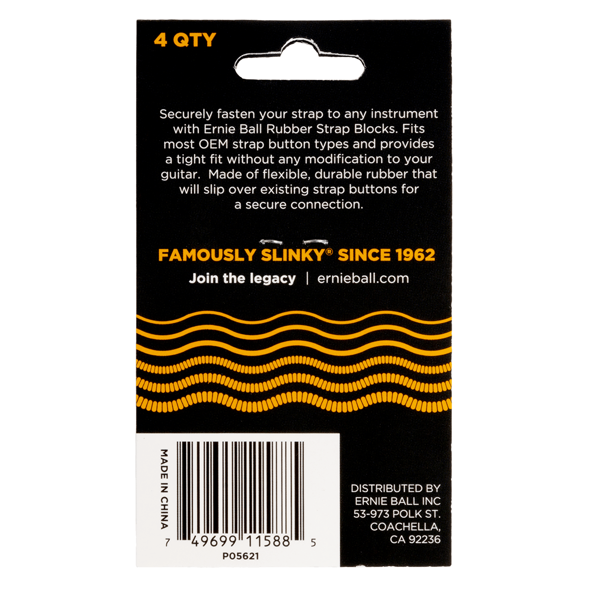 Ernie Ball 5621 Strap Blocks Orange – Pack de 4