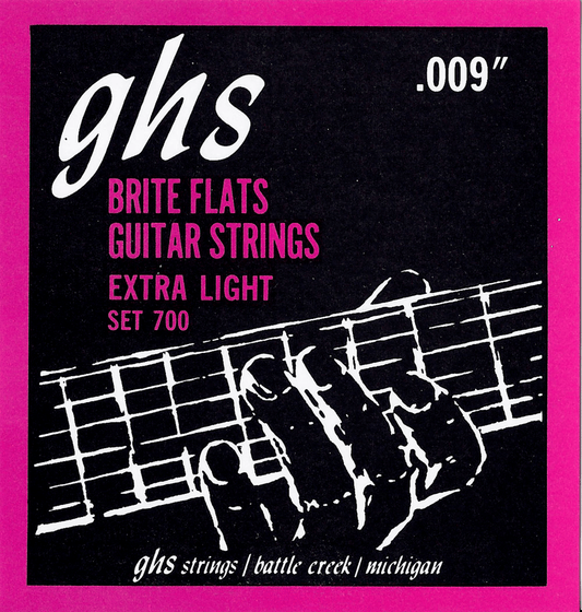 Jeu de cordes guitare électrique GHS 700 Brite Flats – Filets plats Extra Light 09-42