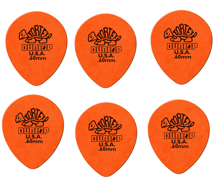 Lot de 6 médiators Dunlop Tortex Teardrop 0.60 mm 413R60