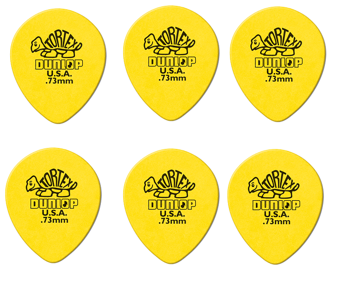 Lot de 6 médiators Dunlop Tortex Teardrop 0.73mm 413R73