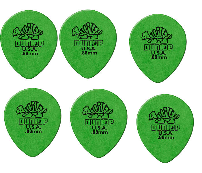 Lot de 6 médiators Dunlop Tortex Teardrop 0.88mm 413R88